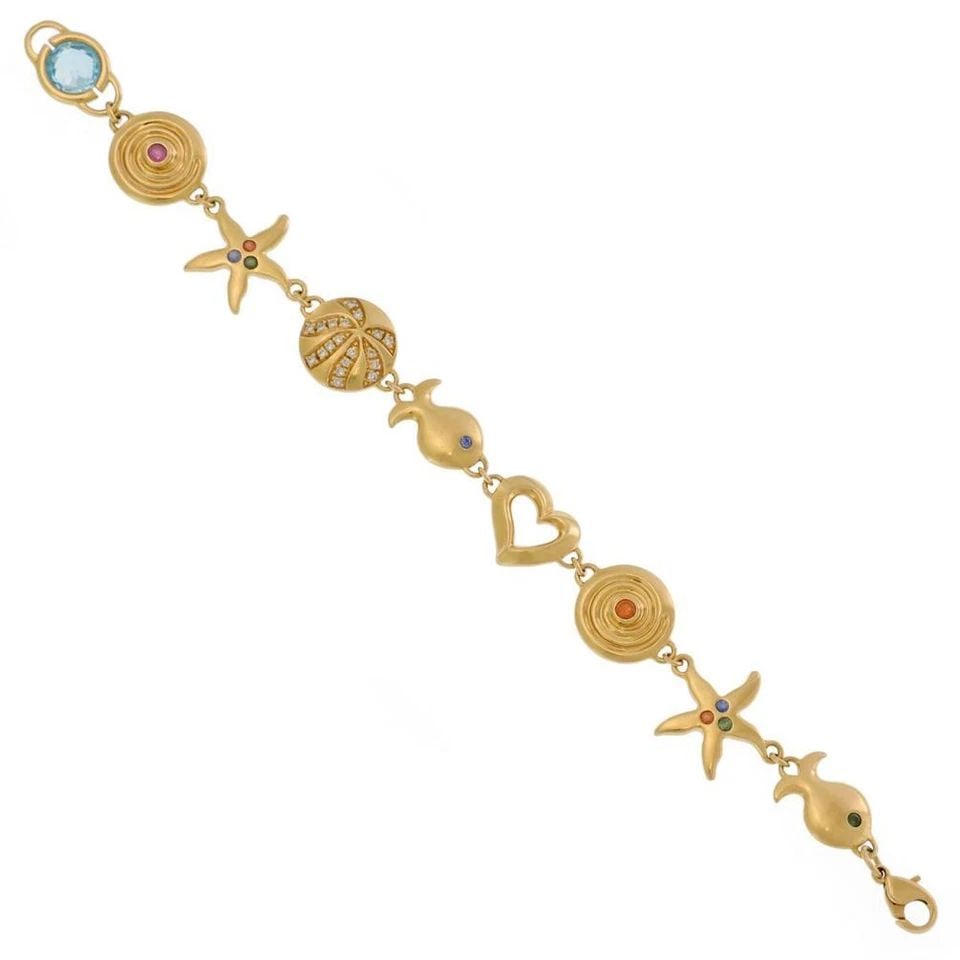 SIGNED MICHELLE 18K YELLOW GOLD DIAMOND & GEMS SEA LIFE BRACELET LIQUIDATION (1 of 2)