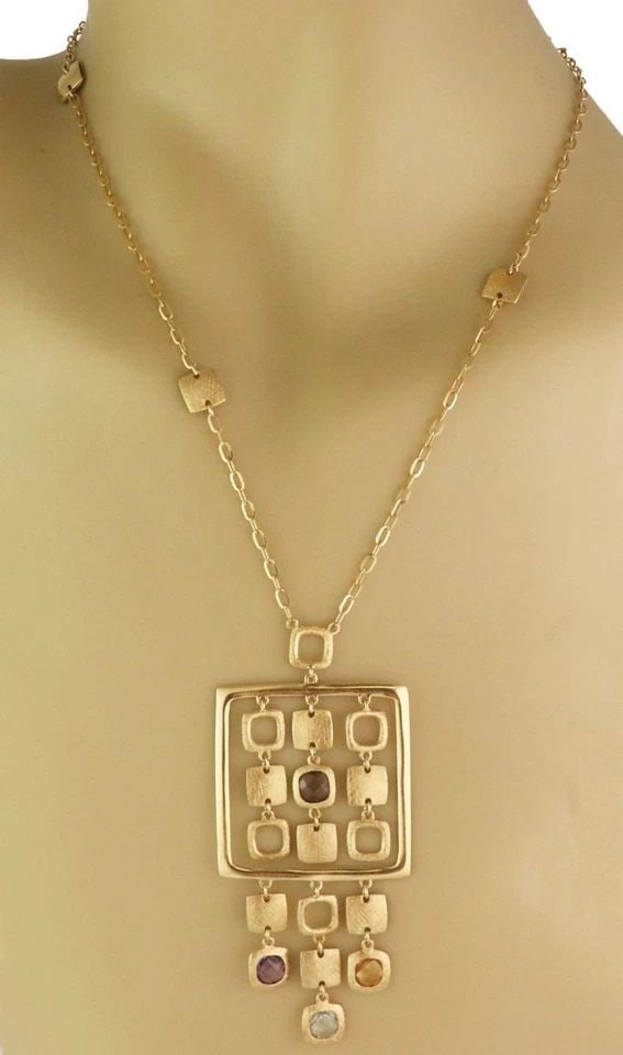 BEAUTIFUL 18K YELLOW GOLD & GEMS FANCY SQUARE DANGLE PENDANT & CHAIN LIQUIDATION: BEAUTIFUL 18K YELLOW GOLD & GEMS FANCY SQUARE DANGLE PENDANT & CHAIN Beautiful 18k Yellow Gold & Gems Fancy Square Dangle Pendant & Chain Description This is a gorgeous pendant and chain necklace. Cra