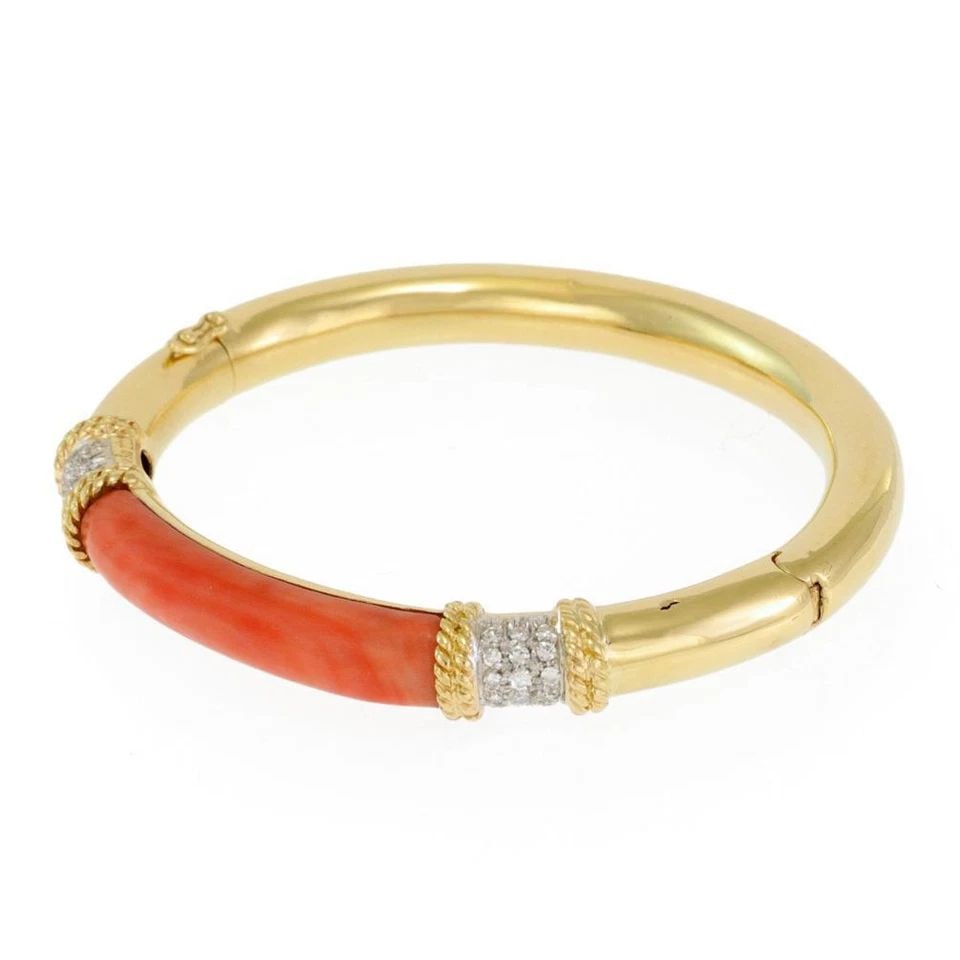 VINTAGE DIAMOND CORAL 18K YELLOW GOLD HINGE TUBE BANGLE - LIQUIDATION (1 of 2)