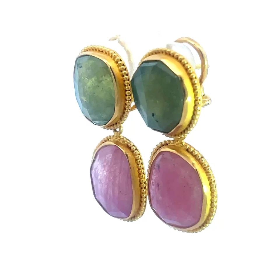 CAROLYN TYLER GOLD GEMSTONE EARRINGS 20K YELLOW DANGLE STYLE 2 TIER (1 of 2)