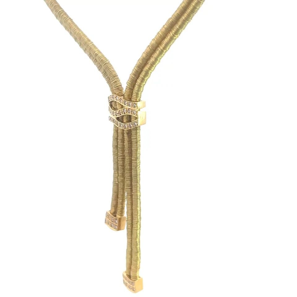 DIAMOND 18K GOLD NECKLACE DOUBLE STRAND WIRE WRAP FLEX CABLE STYLE (1 of 2)
