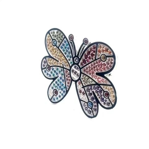 ROMERO BRITTO X OC GOLD BUTTERFLY BROOCH MULTICOLOR GEMSTONE 18K WHITE (1 of 2)