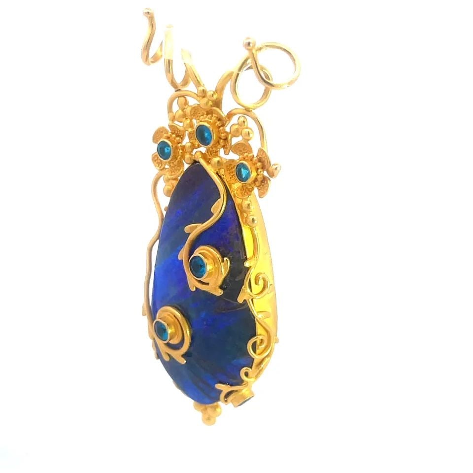 CAROLYN TYLER 22K GOLD PENDANT YELLOW BLUE GEMSTONE FLORAL STYLE (1 of 1)