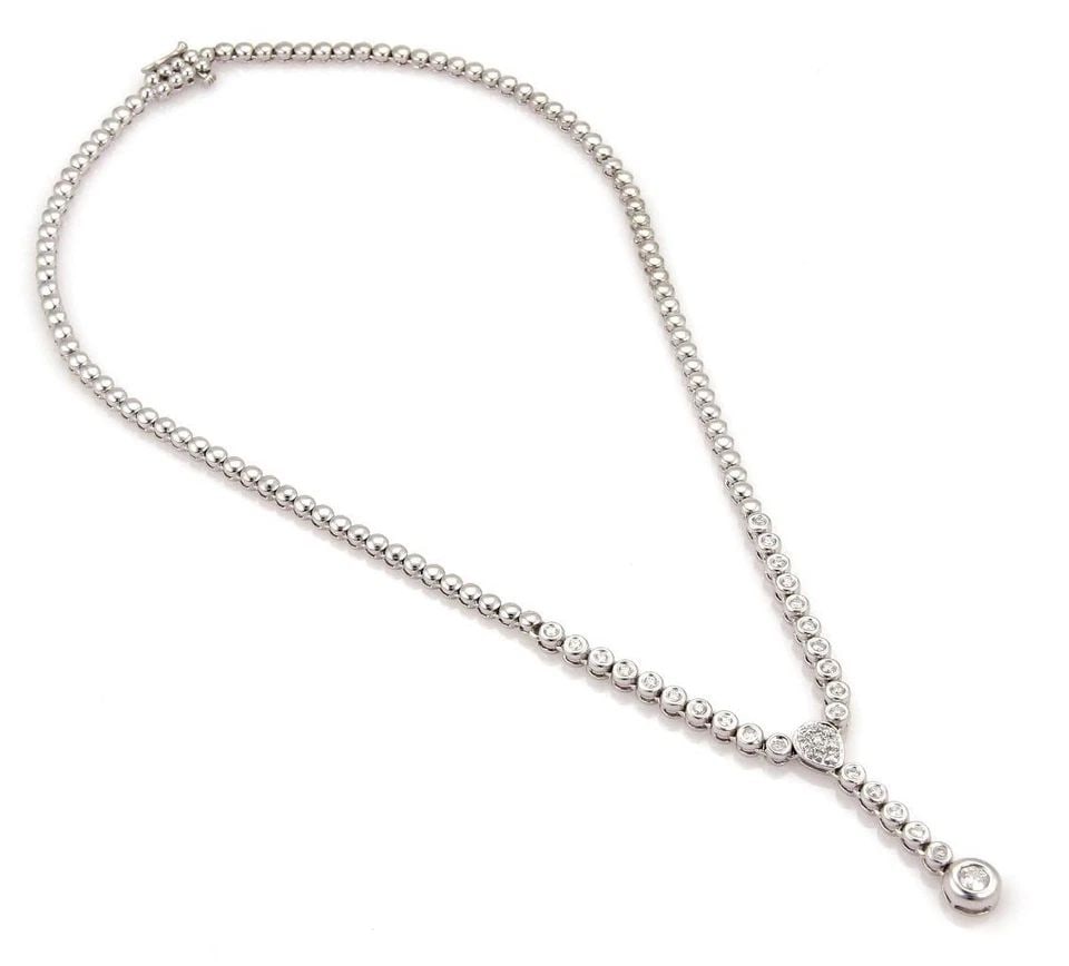 DIAMOND DROP NECKLACE 14K WHITE GOLD LARIAT STYLE ESTATE 1.00CT (1 of 2)