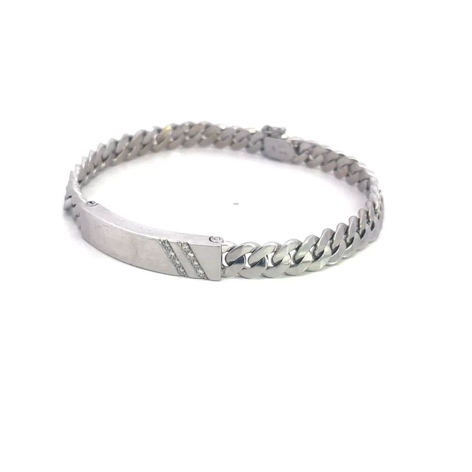 DAMIANI DIAMOND GOLD BRACELET 18K WHITE CURVED BAR CURB LINK CHAIN BAND (1 of 1)