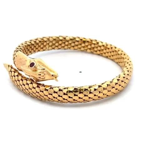 SNAKE 18K GOLD BRACELET RUBY GEM YELLOW BYPASS FLEX BAND (1 of 2)