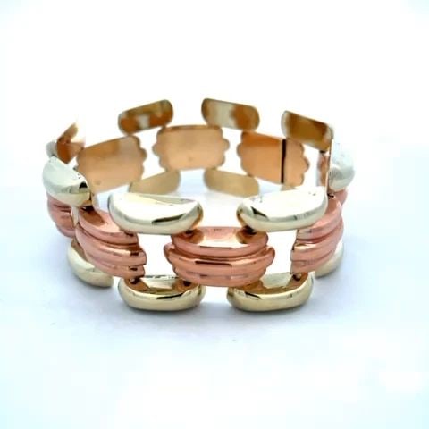 RETRO 12K GOLD BRACELET ROSE & YELLOW BAR LINK STYLE (1 of 2)
