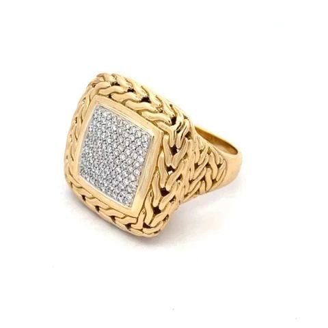 JOHN HARDY RING DIAMONDS 18K YELLOW GOLD CLASSIC CHAIN SQUARE LARGE SIZE 8.75: JOHN HARDY RING DIAMONDS 18K YELLOW GOLD CLASSIC CHAIN SQUARE LARGE SIZE 8.75 This gorgeous authentic ring is by John Hardy from his Classic Chain Collection, it is crafted from 18k yellow gold with w