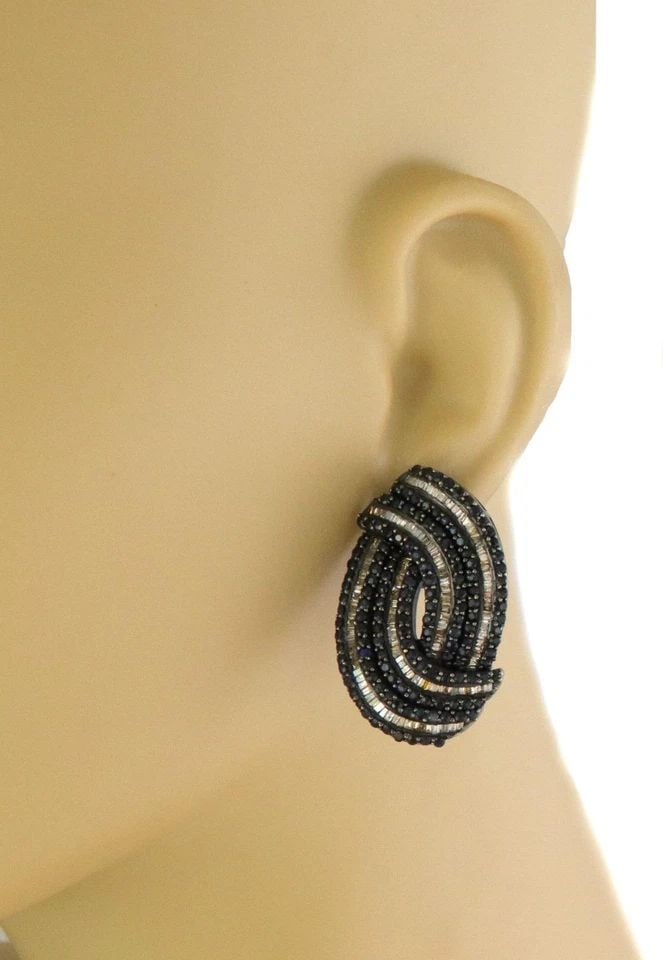 DIAMOND SAPPHIRE 18K BLACK RHODIUM LARGE INTERLACED HUGGIE EARRINGS (1 of 2)
