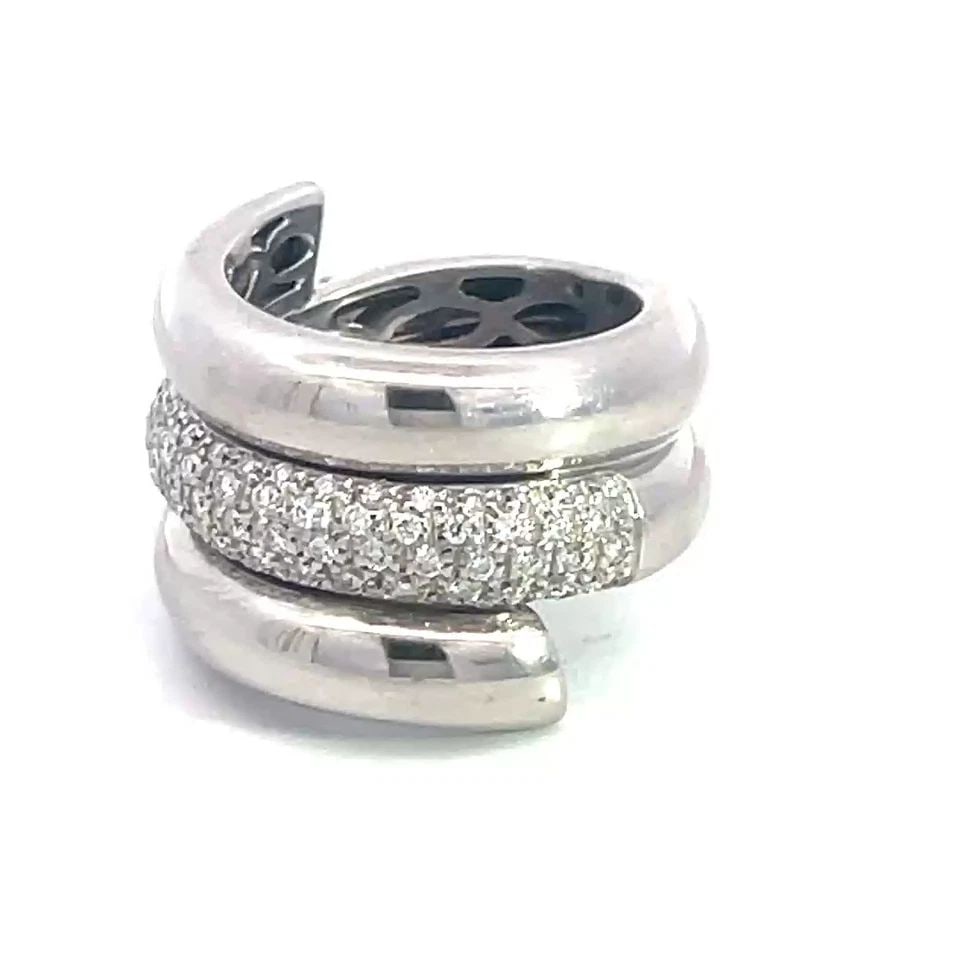 LEO PIZZO DIAMOND GOLD BAND PAVE SET 18K WHITE TRIPLE ROW DOME STYLE 22GR SZ7: This gorgeous triple wrap style band is by Leo Pizzo, it is crafted from 18k white gold ring with a triple row dome shape band on the front, the center band front half with pave set brilliant diamonds