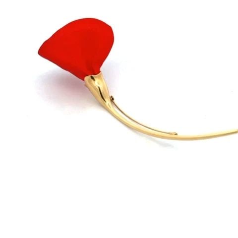 TIFFANY & CO. PERETTI AMAPOLA BROOCH RED SILK POPPY FLOWER 18K YELLOW GOLD (1 of 2)