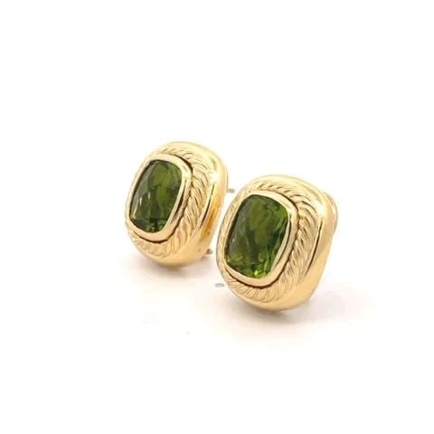 DAVID YURMAN 18K PERIDOT YELLOW GOLD NOBLESSE OVAL CABLE HUGGIE EARRINGS: DAVID YURMAN 18K PERIDOT YELLOW GOLD NOBLESSE OVAL CABLE HUGGIE EARRINGS This beautiful authentic pair of earrings are by David Yurman from his Noblesse Collection. They are crafted from 18k yellow go