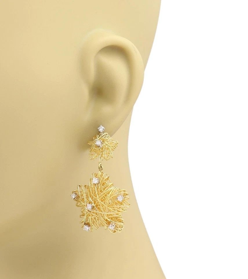 ESTATE 1 CARAT DIAMOND 18K GOLD WIRE MESH STARS DANGLE EARRINGS LIQUIDATION! (1 of 1)