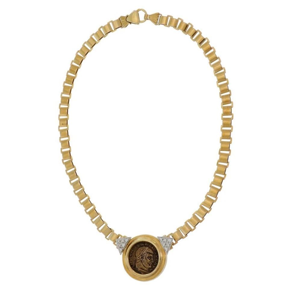 VINTAGE 14K GOLD DIAMOND OLD BRONZE COIN PENDANT NECKLACE LIQUIDATION (1 of 2)