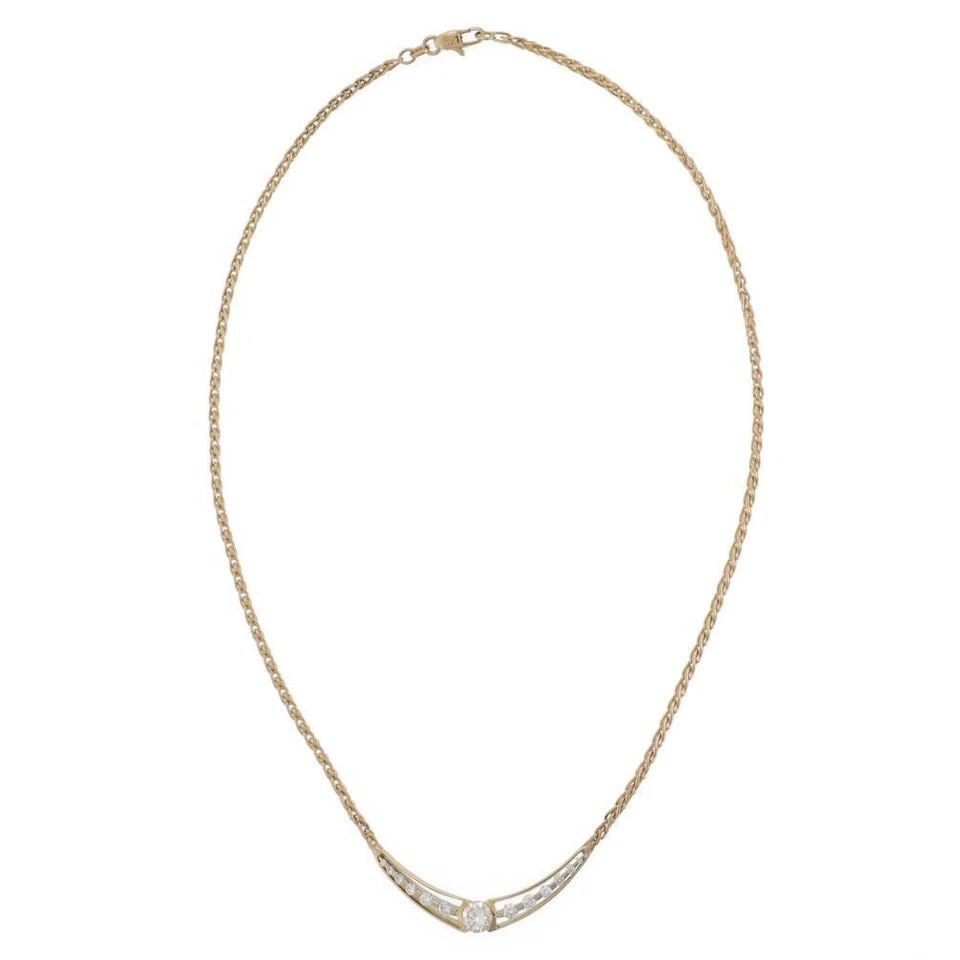 DIAMOND GOLD NECKLACE CRESCENT MOON PENDANT CHAIN (1 of 2)