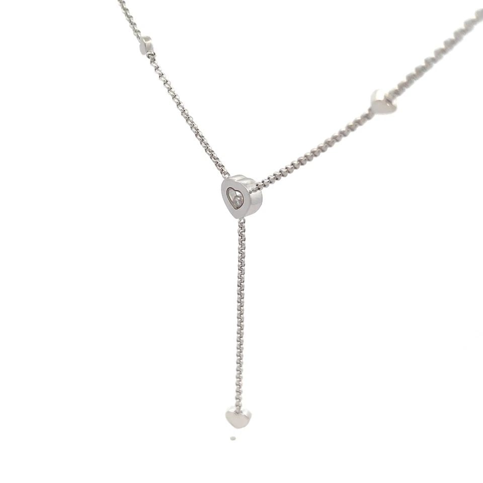 4965 CHOPARD HAPPY DIAMONDS 18K WHITE GOLD LARIAT HEART PENDANT CHAIN NECKLACE (1 of 2)