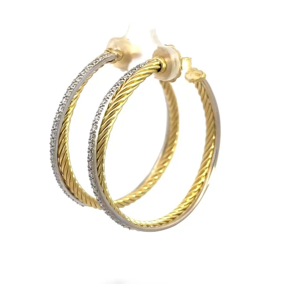 DAVID YURMAN CROSSOVER GOLD HOOP EARRINGS DIAMOND 18K TWO TONE PAVE 45MM (1 of 1)