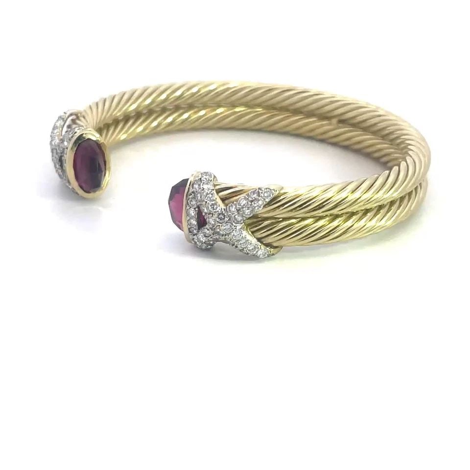 DAVID YURMAN DIAMOND GOLD BRACELET 14K DOUBLE CABLE BAND X DESIGN GEMSTONE (1 of 1)