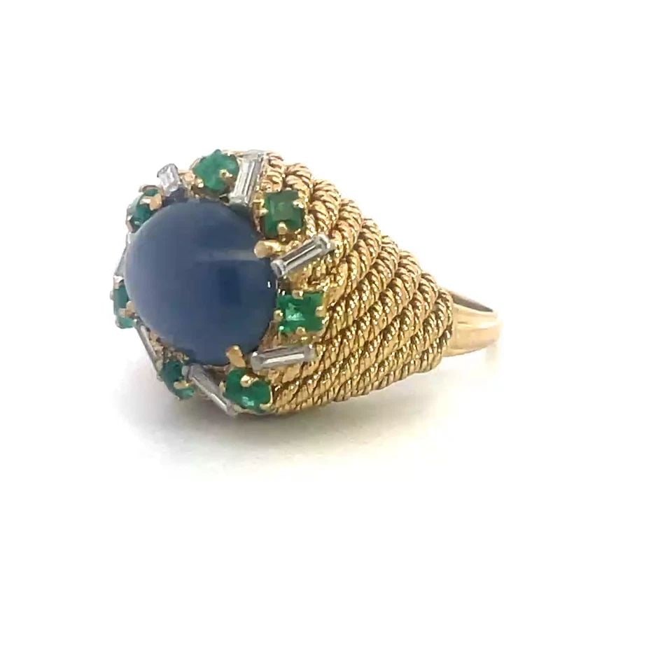 STAR SAPPHIRE GOLD RING DIAMOND EMERALD 17-18K YELLOW COCKTAIL STYLE (1 of 2)