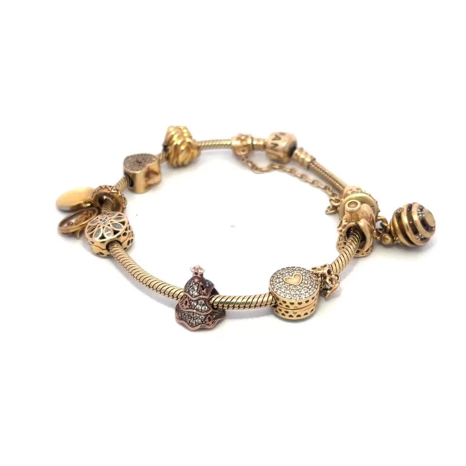 ANDORA GOLD BRACELET 9 SLIDE CHARMS 14K YELLOW SNAKE CHAIN (1 of 2)