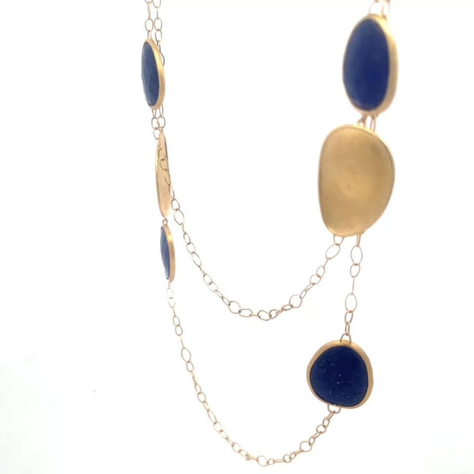 MARCO BICEGO LUNARIA GOLD NECKLACE LAPIS 18K YELLOW LONG CHAIN DISC MOTIFS 39" L (1 of 2)