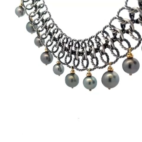 DAVID YURMAN CHAINMAIL NECKLACE TAHITIAN PEARLS 11-13MM STERLING SILVER 18K GOLD (1 of 2)