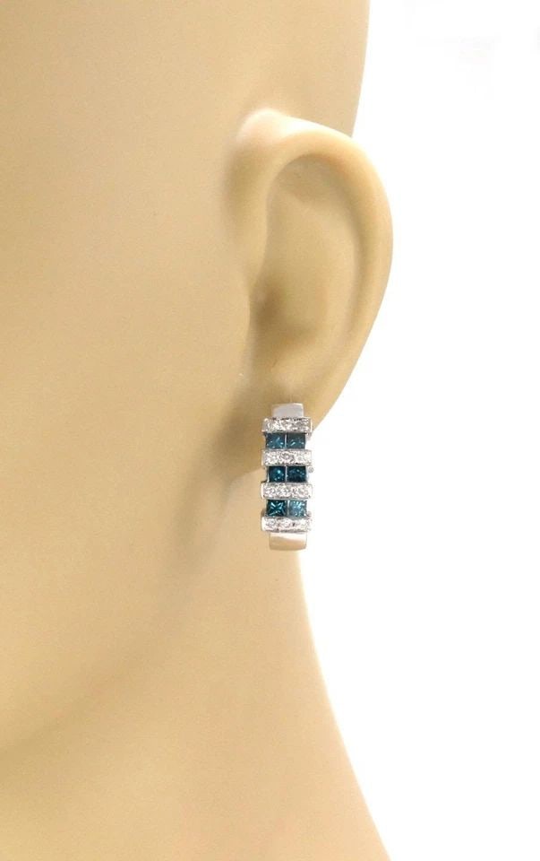 GORGEOUS 3.30CT BLUE & WHITE DIAMOND 14K GOLD OVAL HOOP EARRINGS LIQUIDATION (1 of 2)