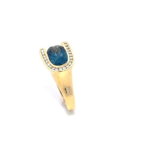CHARLES KRYPELL HORSESHOE RING DIAMOND BLUE TOPAZ 18K YELLOW GOLD: CHARLES KRYPELL HORSESHOE RING DIAMOND BLUE TOPAZ 18K YELLOW GOLD This is a beautiful authentic ring from Charles Krypell, it is crafted from 18k yellow gold with a fine polished finish featuring a ho