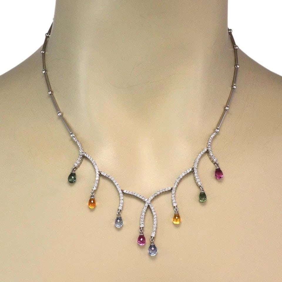ESTATE 11.00CT DIAMOND & SAPPHIRE 14K WHITE GOLD DANGLE NECKLACE (1 of 2)