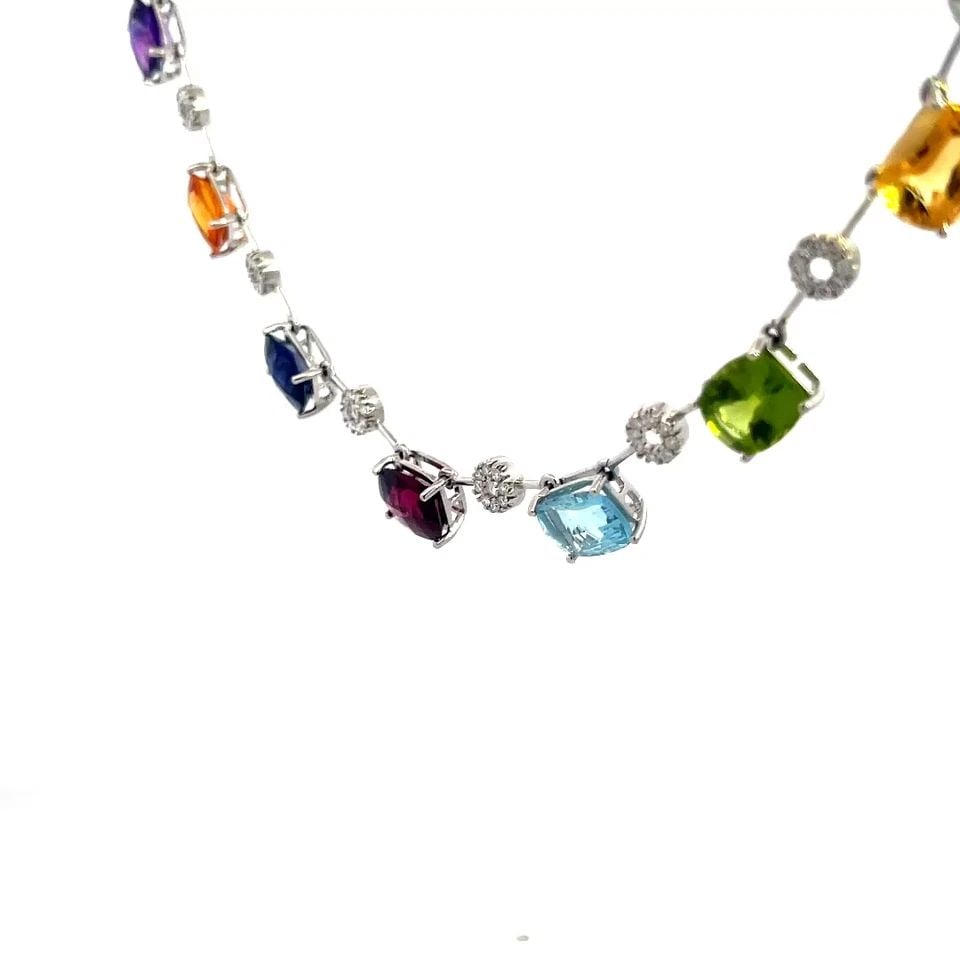DIAMONDS GOLD NECKLACE 18K WHITE STICK LINK GEMS MOTIFS (1 of 2)