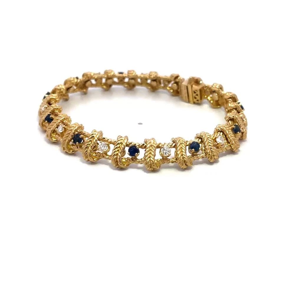 PLACE VENDOME DIAMOND SAPPHIRE GOLD BRACELET 18K YELLOW LEAF BAR DESIGN (1 of 2)