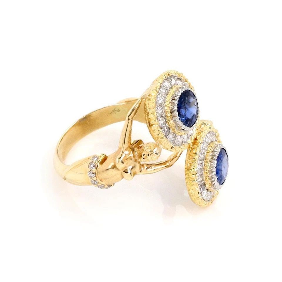 18K TWO TONE GOLD 1.90CT DIAMOND SAPPHIRE MERMAID BYPASS RING LIQUIDATION (1 of 1)