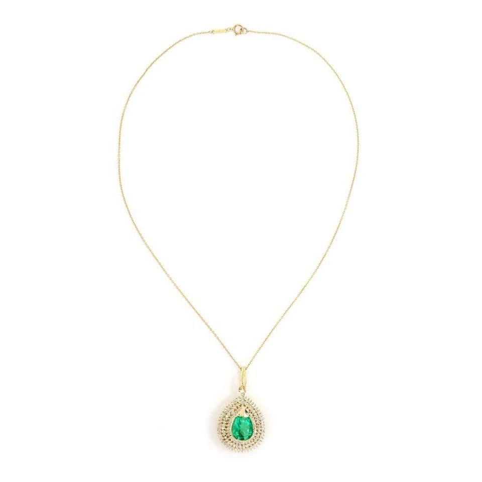 ESTATE DIAMOND & EMERALD 18K YELLOW GOLD PENDANT NECKLACE (1 of 2)