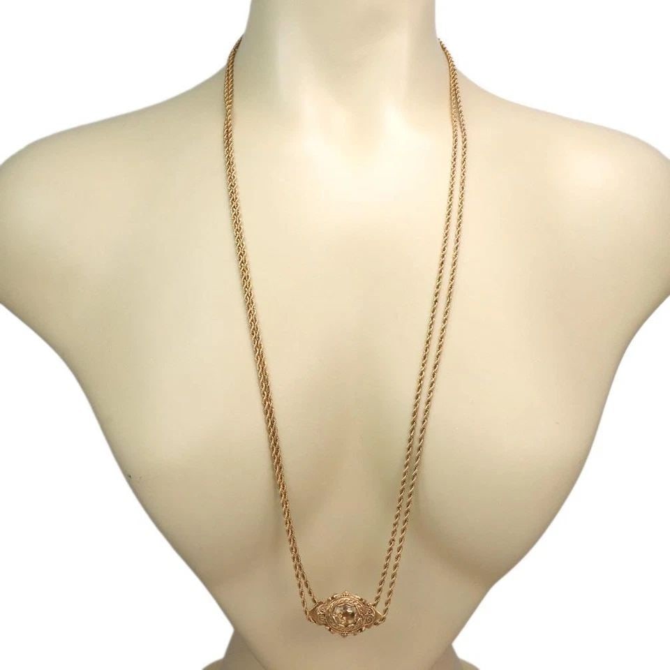 VICTORIAN 8.00CT CITRINE 14K GOLD PENDANT DOUBLE CHAIN NECKLACE LIQUIDATION! (1 of 2)