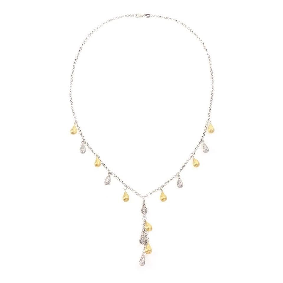 ESTATE 2.00CT DIAMOND 14K TWO TONE GOLD TEARDROP CHARMS NECKLACE LIQUIDATION (1 of 2)