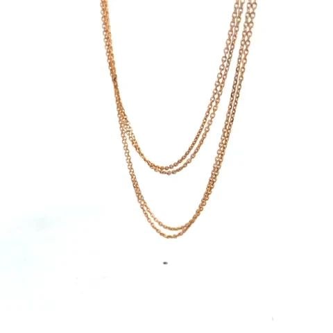 CHOPARD 18K ROSE GOLD CHAIN DOUBLE STRAND 31.5" LONG: CHOPARD 18K ROSE GOLD CHAIN DOUBLE STRAND 31.5" LONG This is an elegant authentic long chain by Chopard. It is crafted from 18k rose gold with a polished finish featuring a long double slender oval li