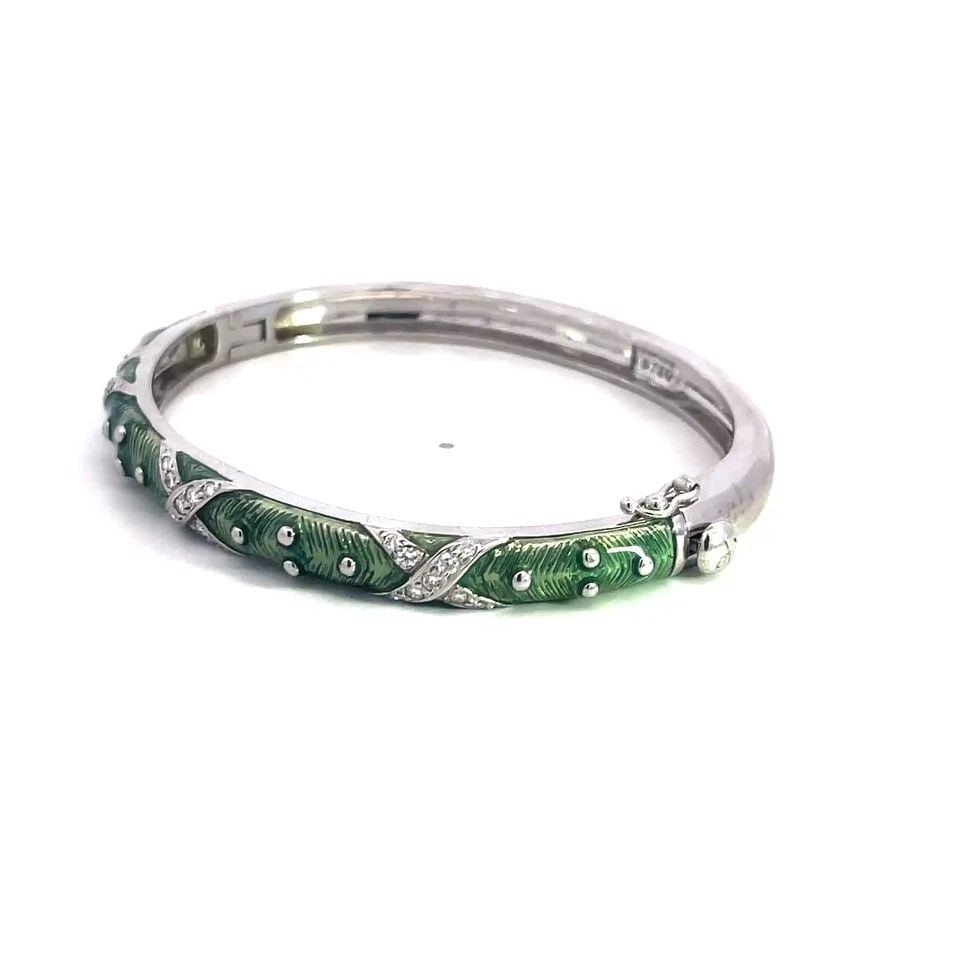 HIGALGO DIAMOND GOLD BANGLE ENAMEL 18K WHITE X STYLE WIDE OVAL SHAPE (1 of 2)