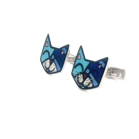 ROMERO BRITTO DIAMOND WHITE GOLD CAT CUFFLINKS X OC 18K ENAMEL (1 of 2)