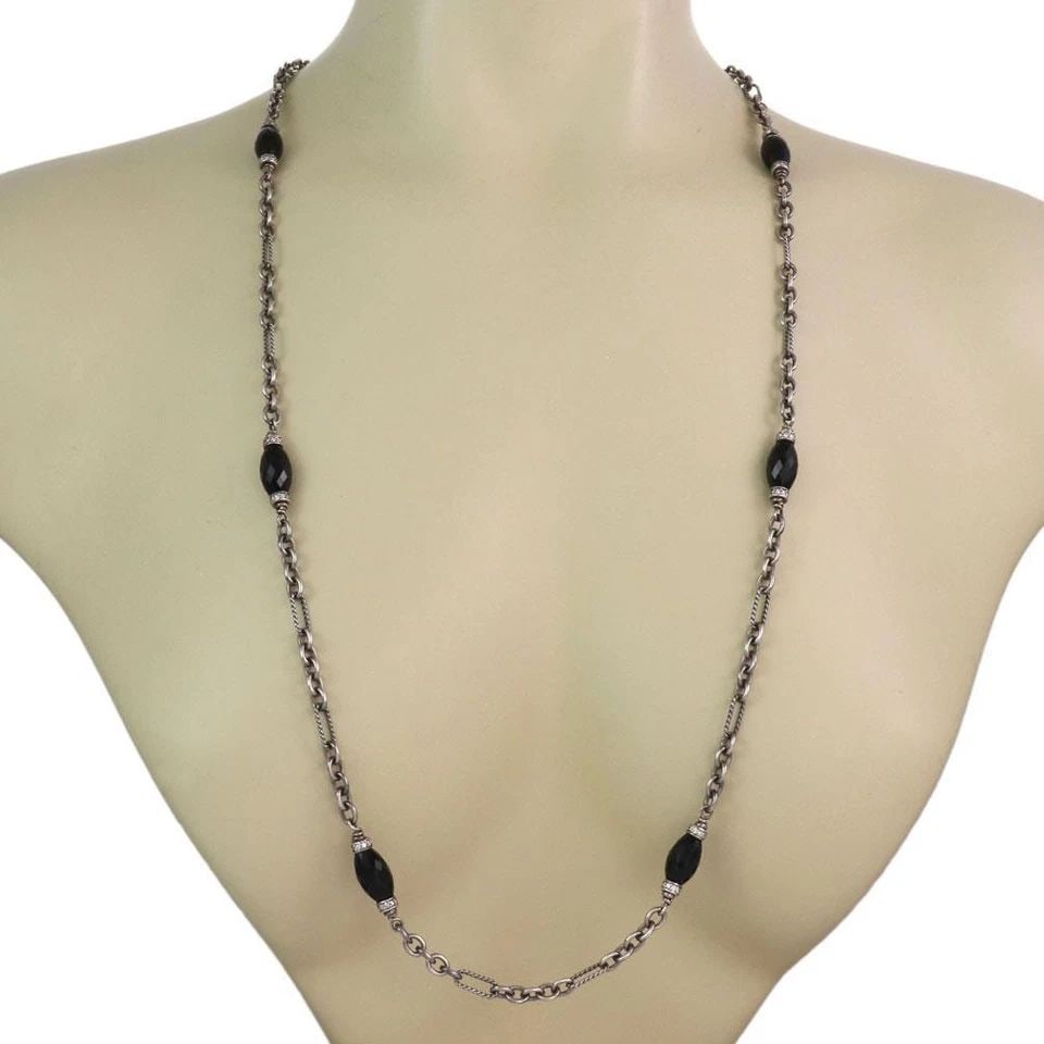 DAVID YURMAN 2.00CT DIAMOND ONYX 925 SILVER BEAD CHAIN NECKLACE LIQUIDATION: DAVID YURMAN 2.00CT DIAMOND ONYX 925 SILVER BEAD CHAIN NECKLACE David Yurman 2.00ct Diamond Onyx 925 Silver Bead Chain Necklace Description This is a lovely authentic long beaded necklace from David Y