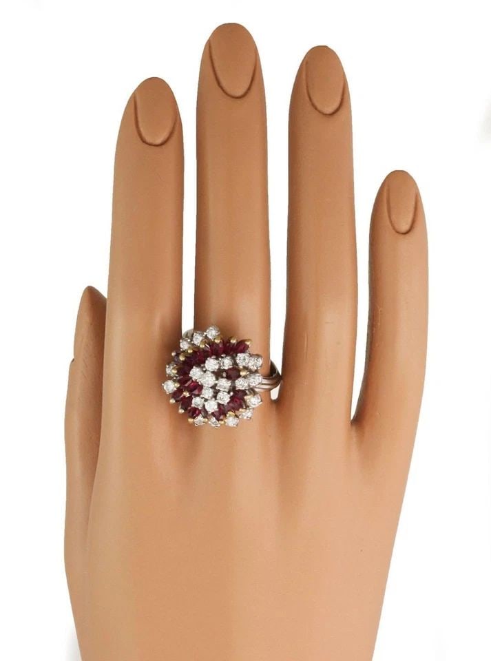 DIAMOND & RUBY COCKTAIL RING ESTATE 3.00CT 14K TWO-TONE GOLD SPIRAL STYLE: DIAMOND & RUBY COCKTAIL RING ESTATE 3.00CT 14K TWO-TONE GOLD SPIRAL STYLE Estate 3.00ct Diamond & Ruby 14k Two-Tone Gold Spiral Style Ring Description This is a gorgeous Estate ring, it is crafted 14k