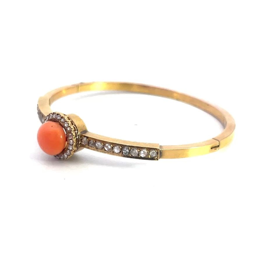 VICTORIAN DIAMOND GOLD BANGLE ROSE CUT 18K YELLOW HINGE BAND FRENCH ANTIQUE (1 of 2)