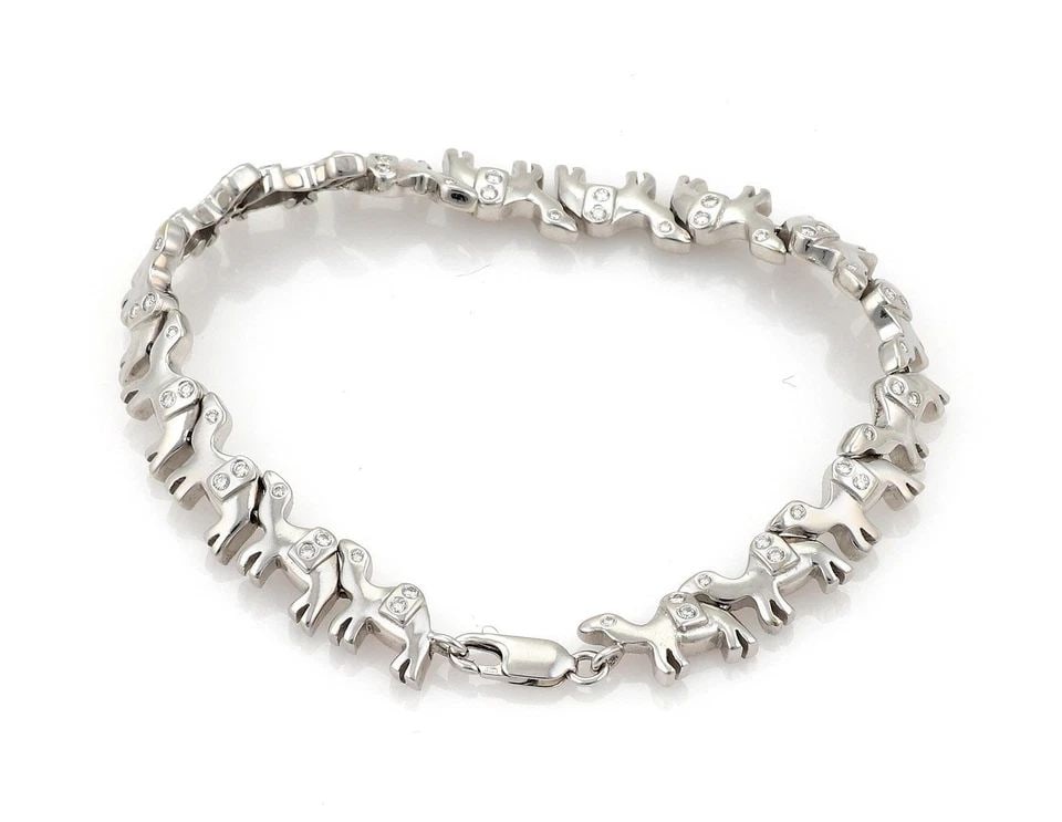 18K WHITE GOLD & DIAMOND CAMEL LINK BRACELET 8" LONG LIQUIDATION!! (1 of 1)