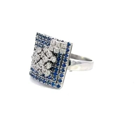 SONIA B. DIAMOND SAPPHIRE GOLD RING 18K WHITE SQUARE TOP CLUSTER (1 of 2)