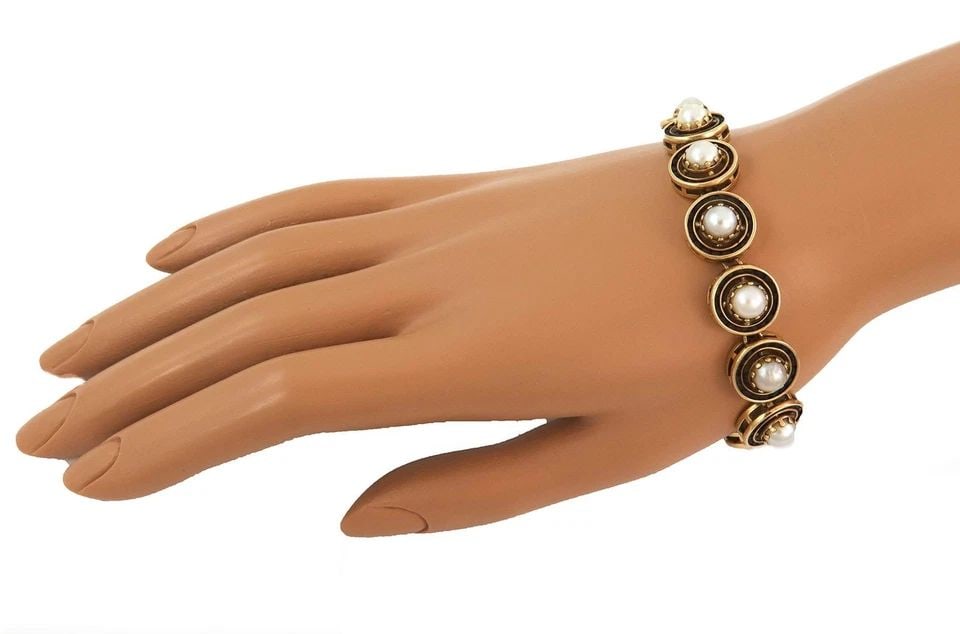 VINTAGE GARNET PEARLS 14K YELLOW GOLD ROUND LINK BRACELET (1 of 2)