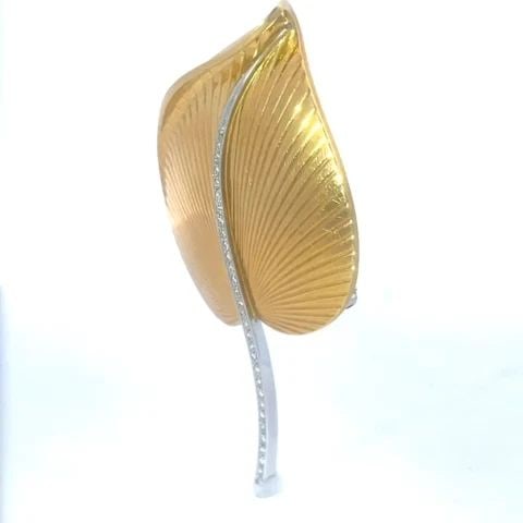 GARAVELLI DIAMOND GOLD LEAF BROOCH 18K TWO TONE LARGE STEM 237AL (1 of 1)
