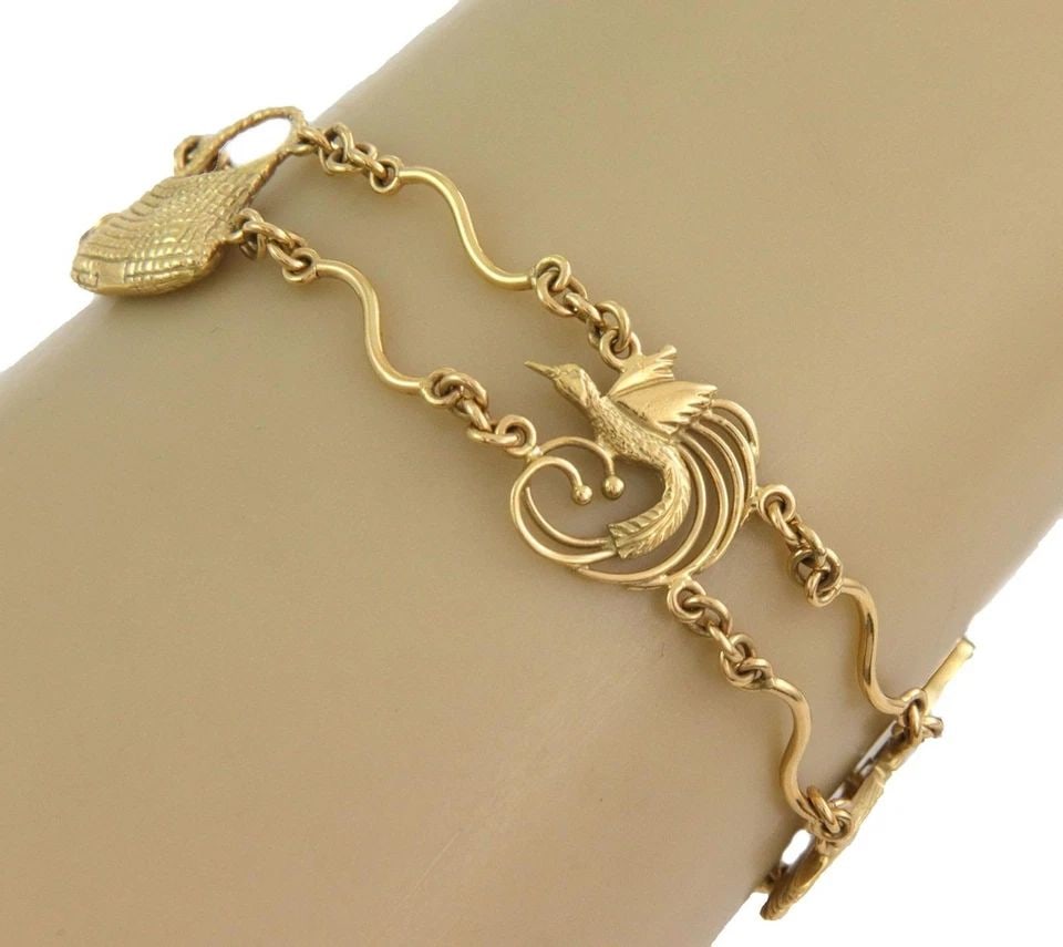 VINTAGE CHARM BRACELET 18K YELLOW GOLD 5 CURLED WIRE LINK (1 of 2)