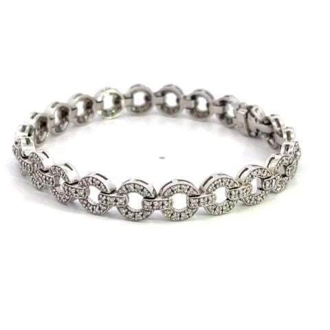 DIAMOND CIRCLE LINK BRACELET 1.50CT 14K WHITE GOLD FLEX STYLE (1 of 2)