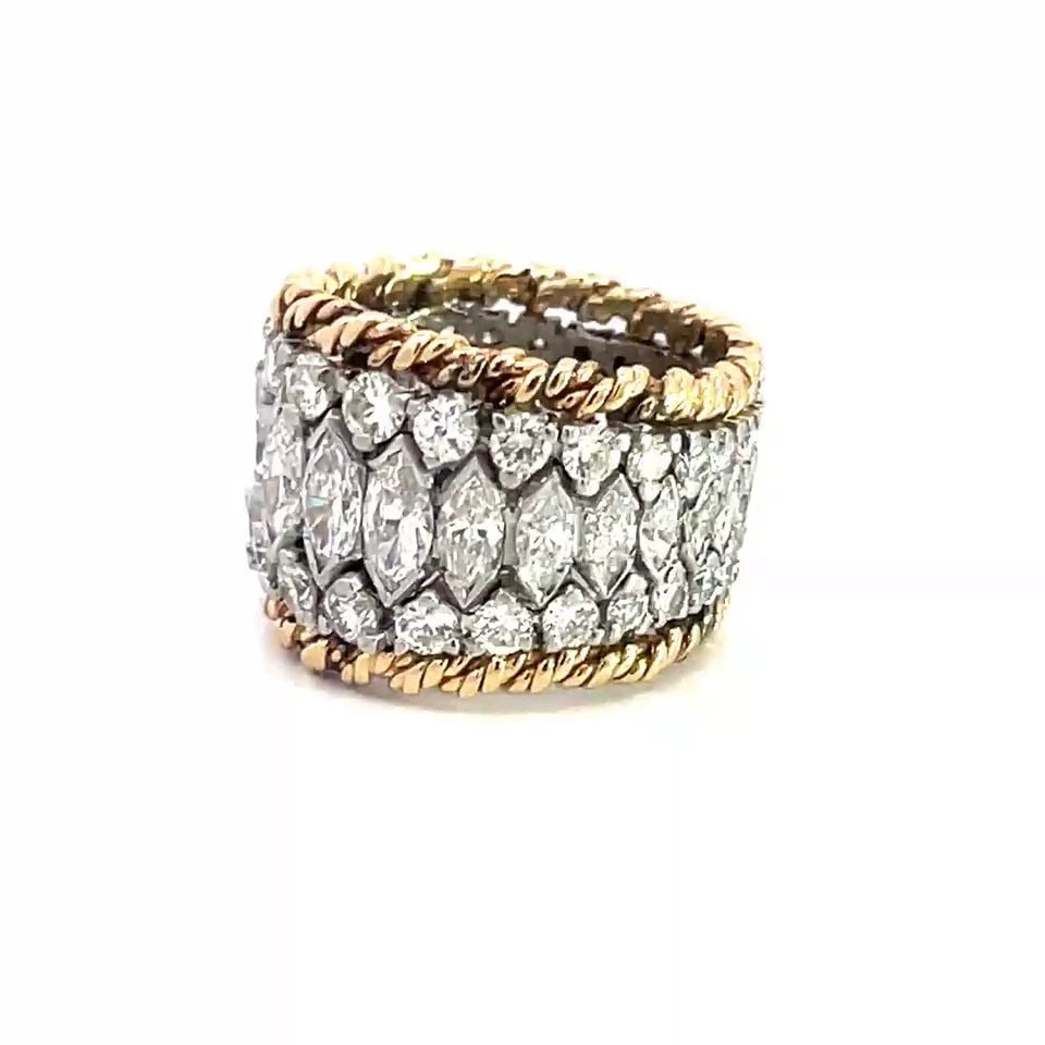 DIAMOND PLATINUM GOLD RING 14K YELLOW FULL CIRCLE WIDE BAND MARQUISE SIZE 5.5 (1 of 2)