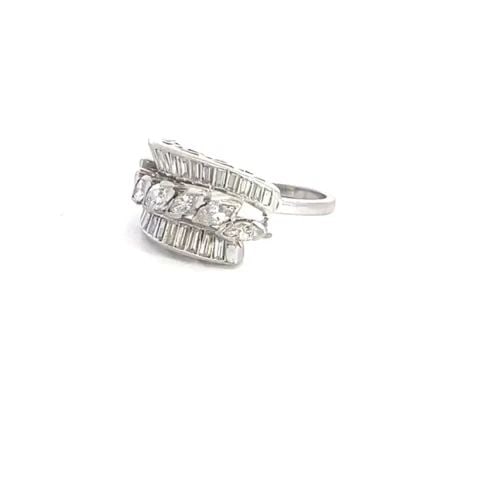 MARQUEE DIAMOND RING 14K WHITE GOLD BAND 1.70CT 3 ROWS HALF CIRCLE FANCY (1 of 2)
