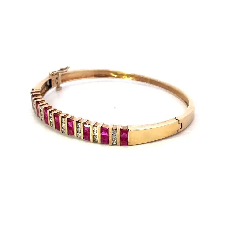 6795 DIAMOND RUBY GOLD BRACELET 3 CARATS 14K YELLOW OVAL HINGED STYLE (1 of 2)